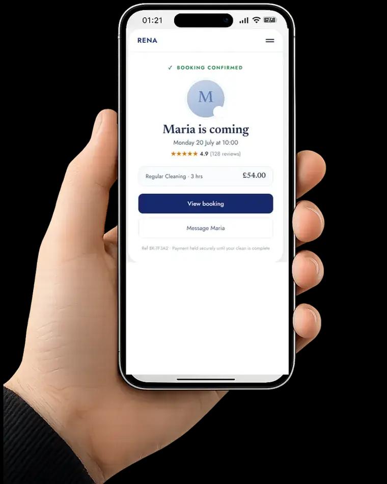 Your booking confirmed in the Rena app